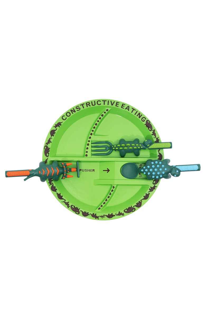 Constructive Eating Utensil and Divided Plate Set for Kids and Toddlers, Alternate, color, Green