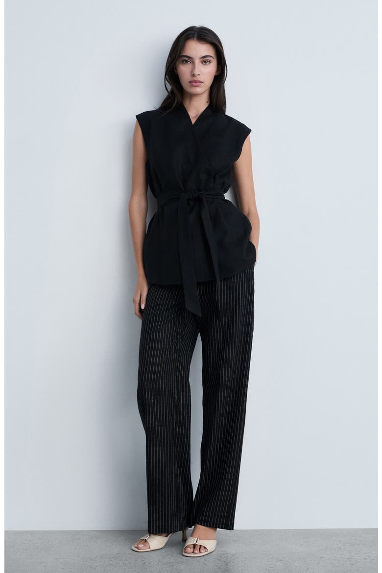 Pinstripe Straight Leg Pants, Alternate, color, BLACK