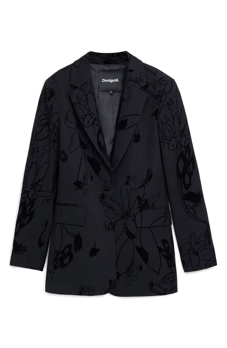 Desigual Tonal Floral Blazer, Alternate, color, Black