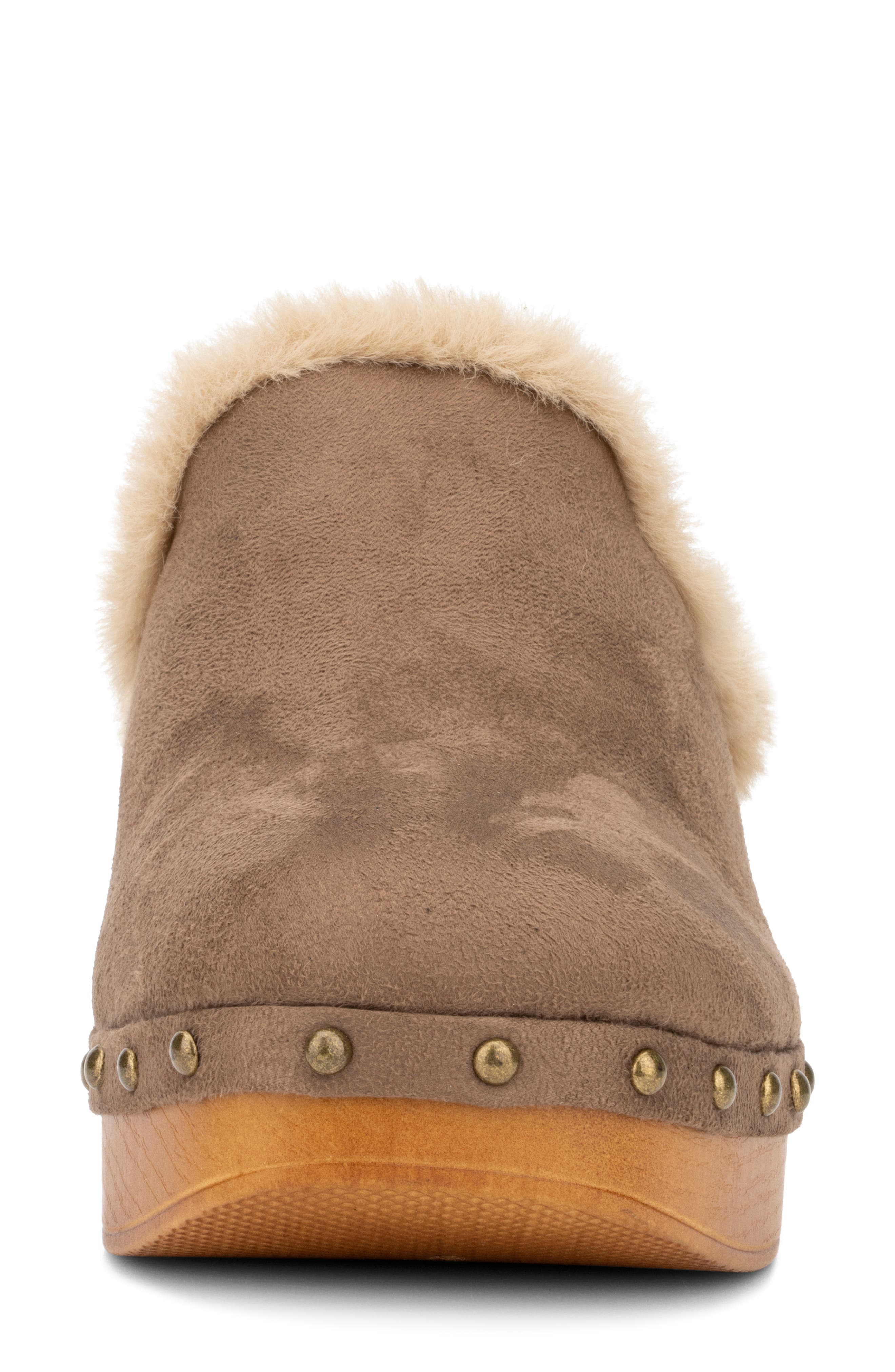 NEW YORK AND COMPANY Wynna Studded Faux Fur Lined Clog, Alternate, color, Taupe
