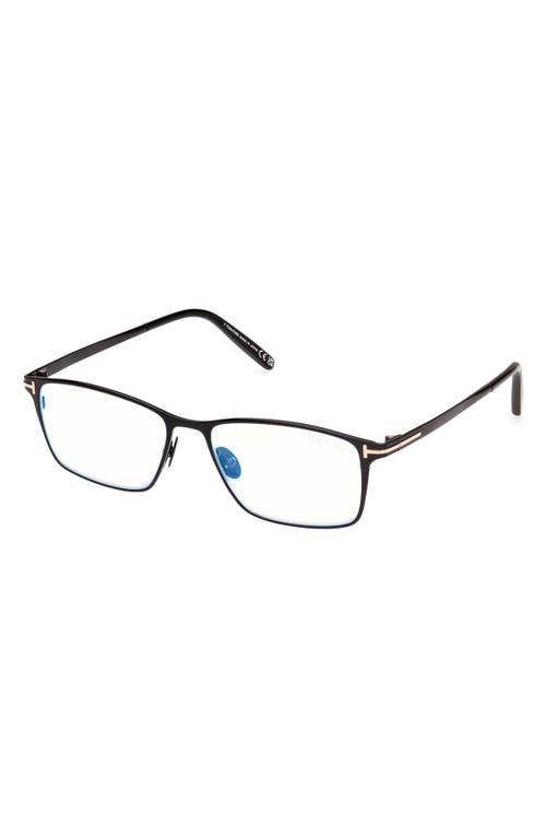 Tom Ford 54mm Rectangular Blue Light Blocking Glasses In Black/t Logo/blue Block