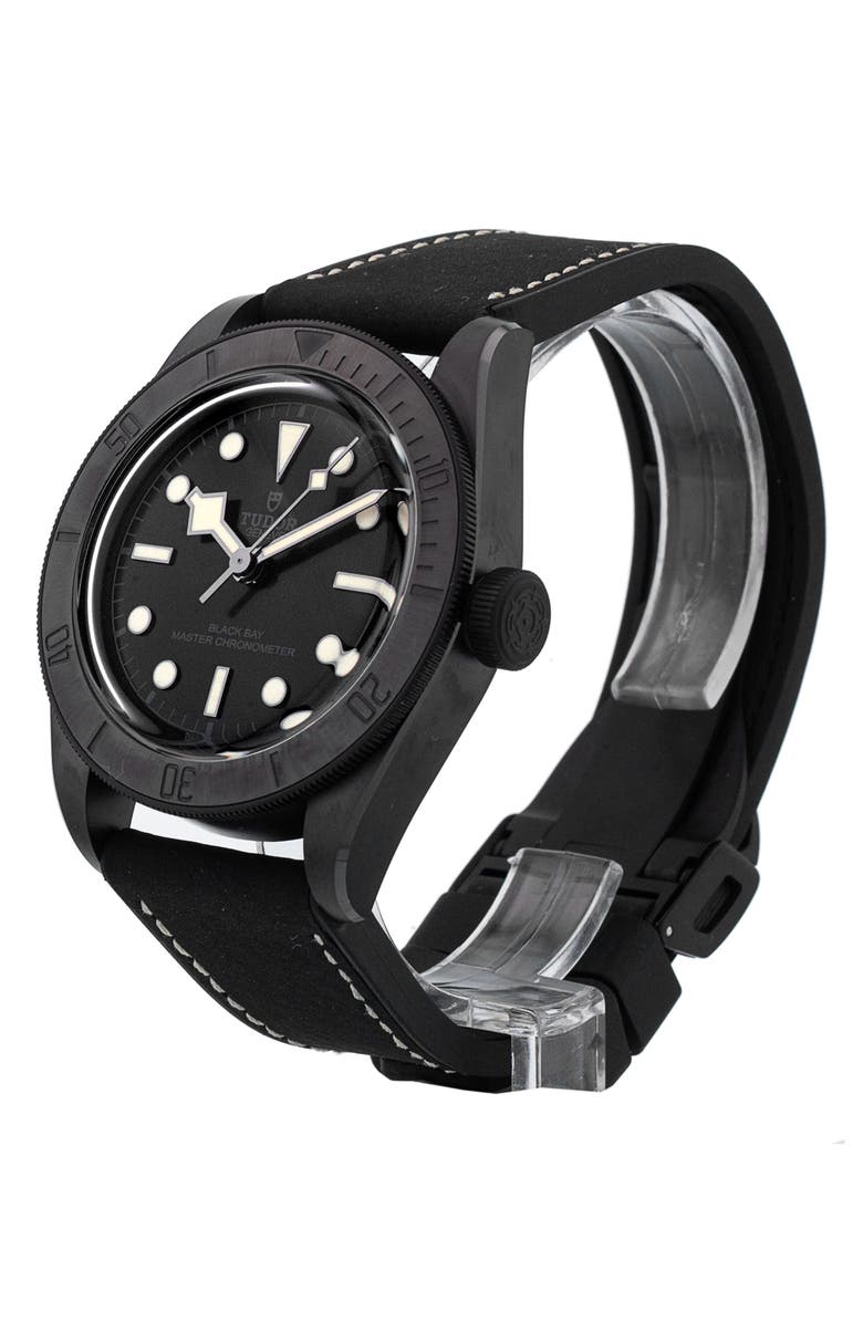 Watchfinder & Co. Tudor Preowned 2024 Black Bay M79210CNU-0001 Ceramic Leather Strap Watch, 41mm, Alternate, color, 