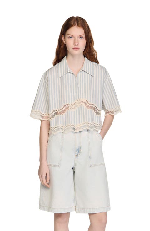 Cropped striped cotton shirt