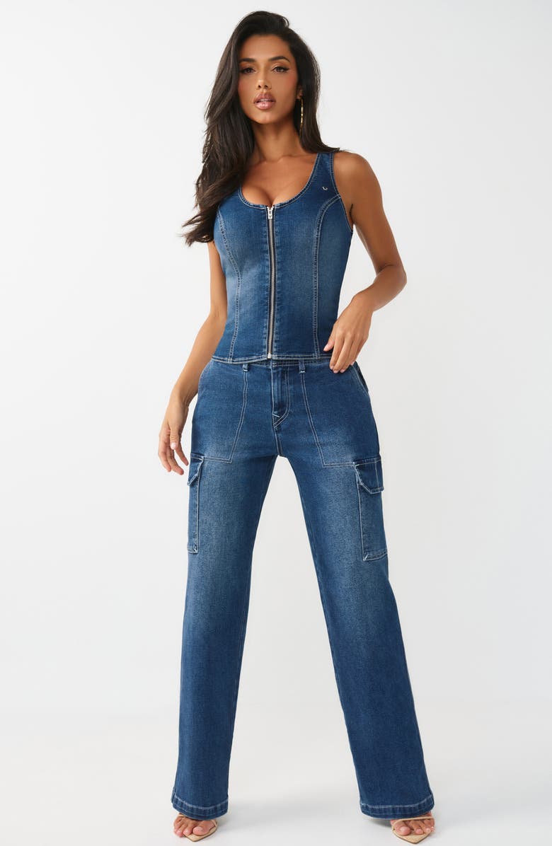 True Religion Denim Bustier Top, Alternate, color, Medium Blaze Wash