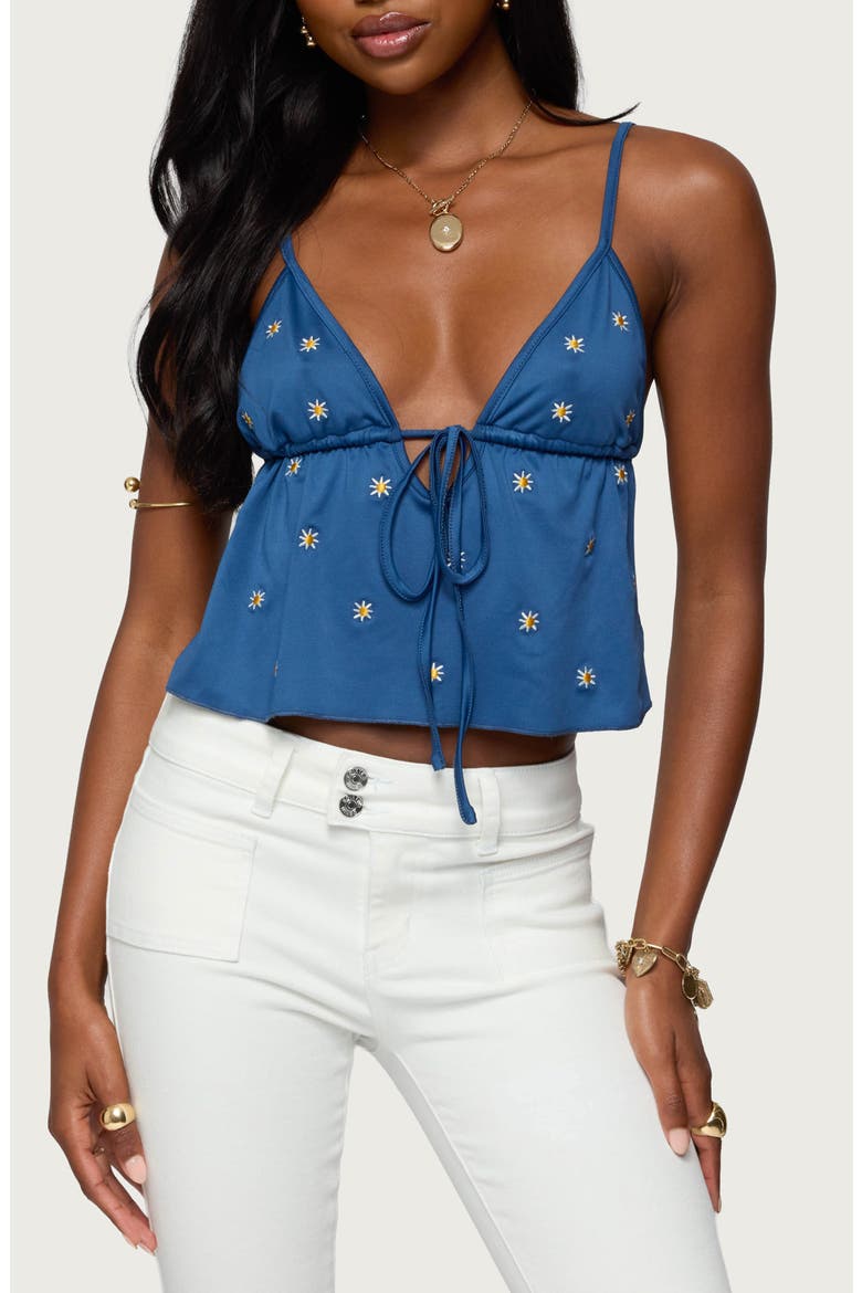 Soleil Embroidered Daisy Open Back Camisole, Main, color, BLUE
