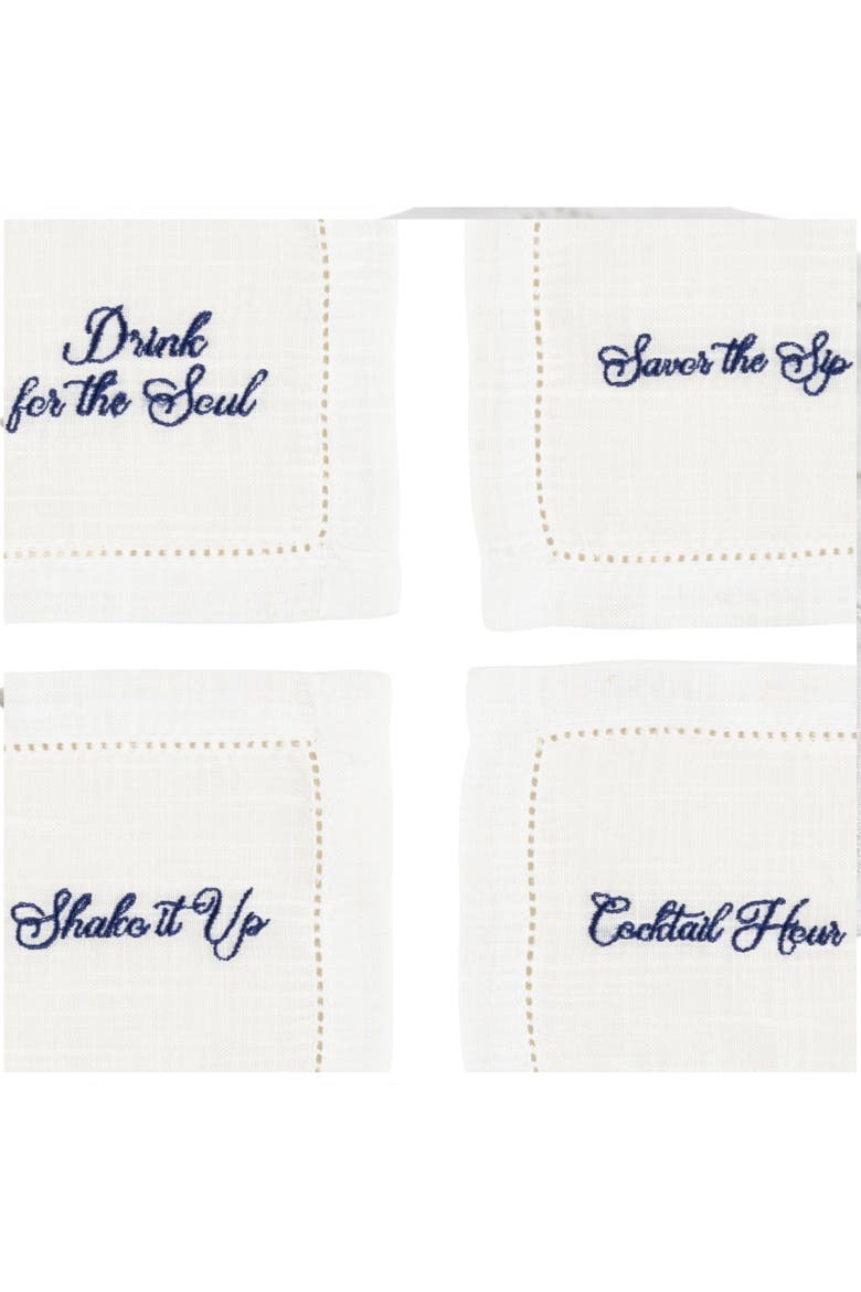 Prusa 4Pcs Embroidered 100% Polyester Cocktail Napkin 8 Pcs Set, Alternate, color, White