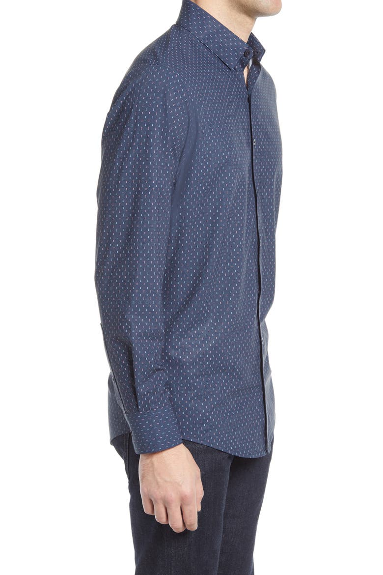 Lightweight Leeward Stretch Print Button-Up Shirt, Alternate, color, RED AND NAVY ARROW PRINT