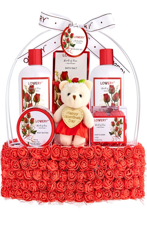 Valentine's Day Red Rose Home Bath Gift Set - 10Pc Relaxation Kit