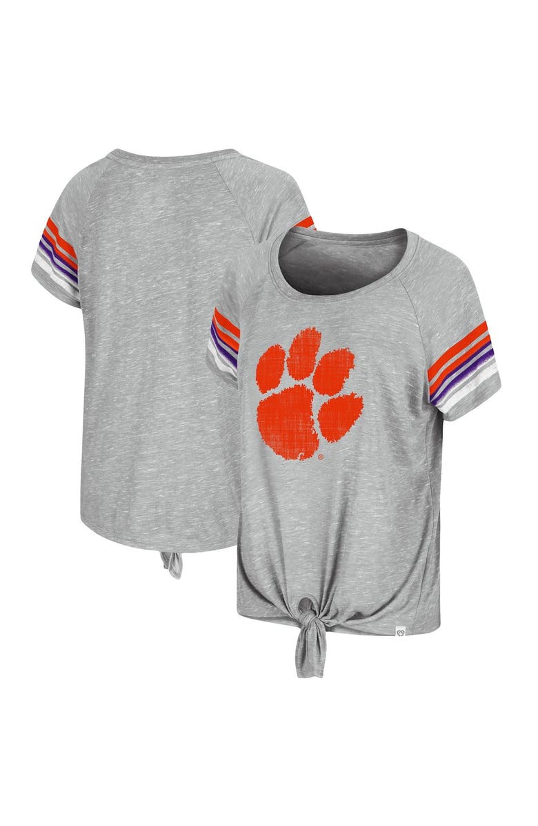 COLOSSEUM Women's Colosseum Heathered Gray Clemson Tigers Boo You Knotted Raglan T-Shirt, Main, color, 