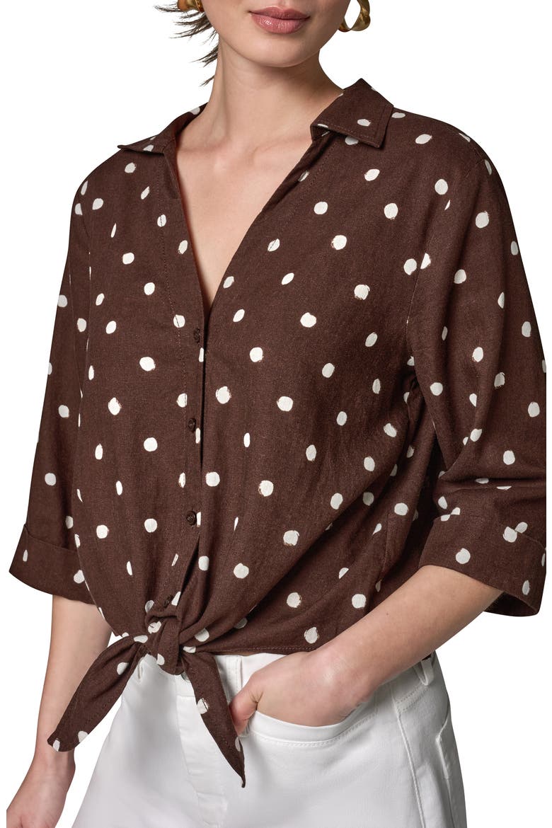 Polka Dot Linen Blend Tie Front Top, Alternate, color, CANYON DISTRESSED DOT
