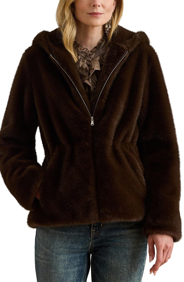 Lauren Ralph Lauren Faux Fur Anorak, Main, color, Circuit Brown
