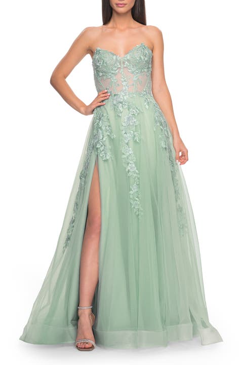 Sweetheart Strapless Gown with Beautiful Lace Applique