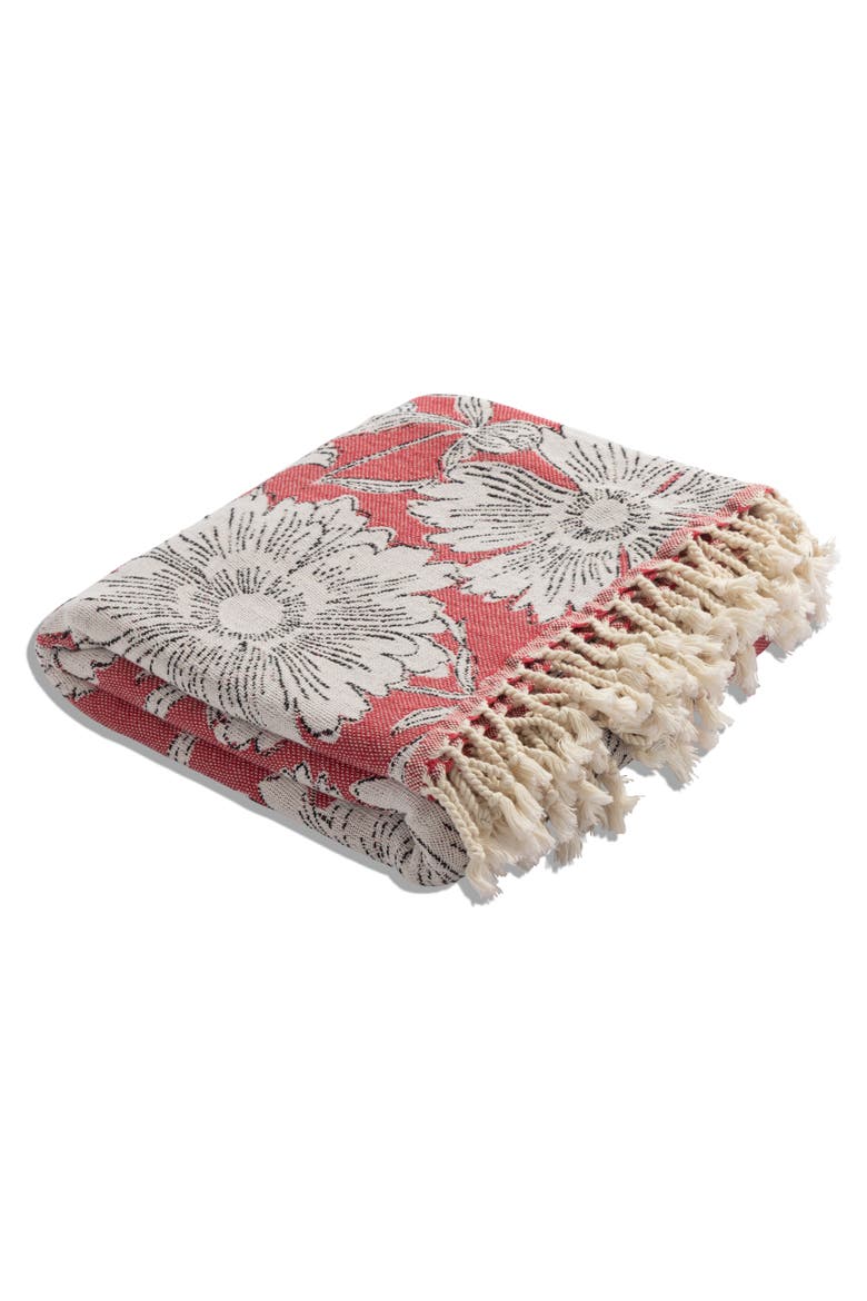 Garden Flower Organic Cotton Medium Weight Throw Blanket, Alternate, color, Red