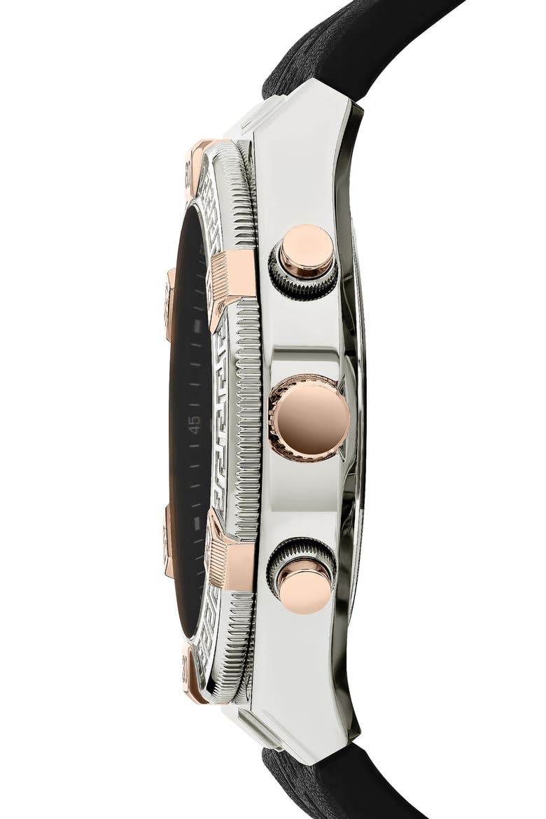V-Sporty Greca Chronograph Leather Strap Watch, 46mm, Alternate, color, STAINLESS STEEL