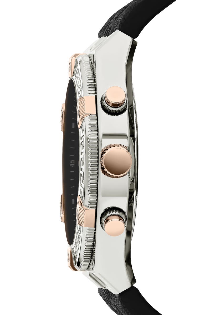 Versace V-Sporty Greca Chronograph Leather Strap Watch, 46mm, Alternate, color, Stainless Steel