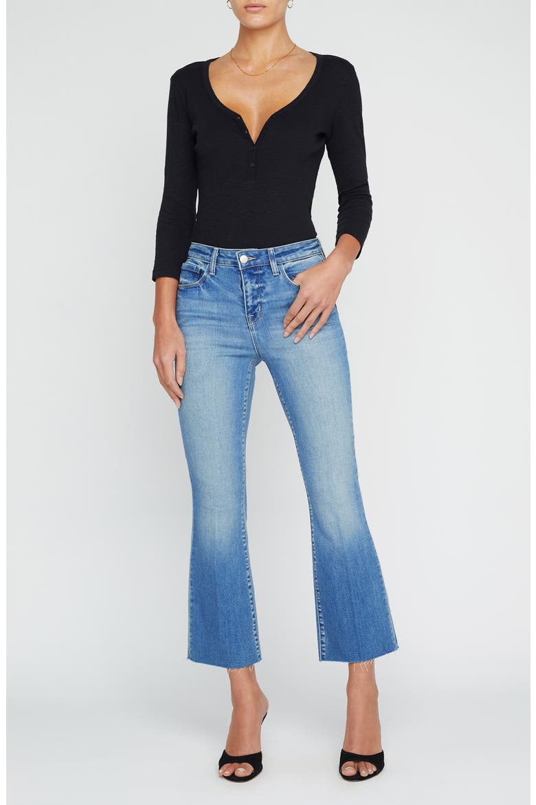 Kendra Raw Hem Crop Flare Jeans, Alternate, color, ALAMEDA