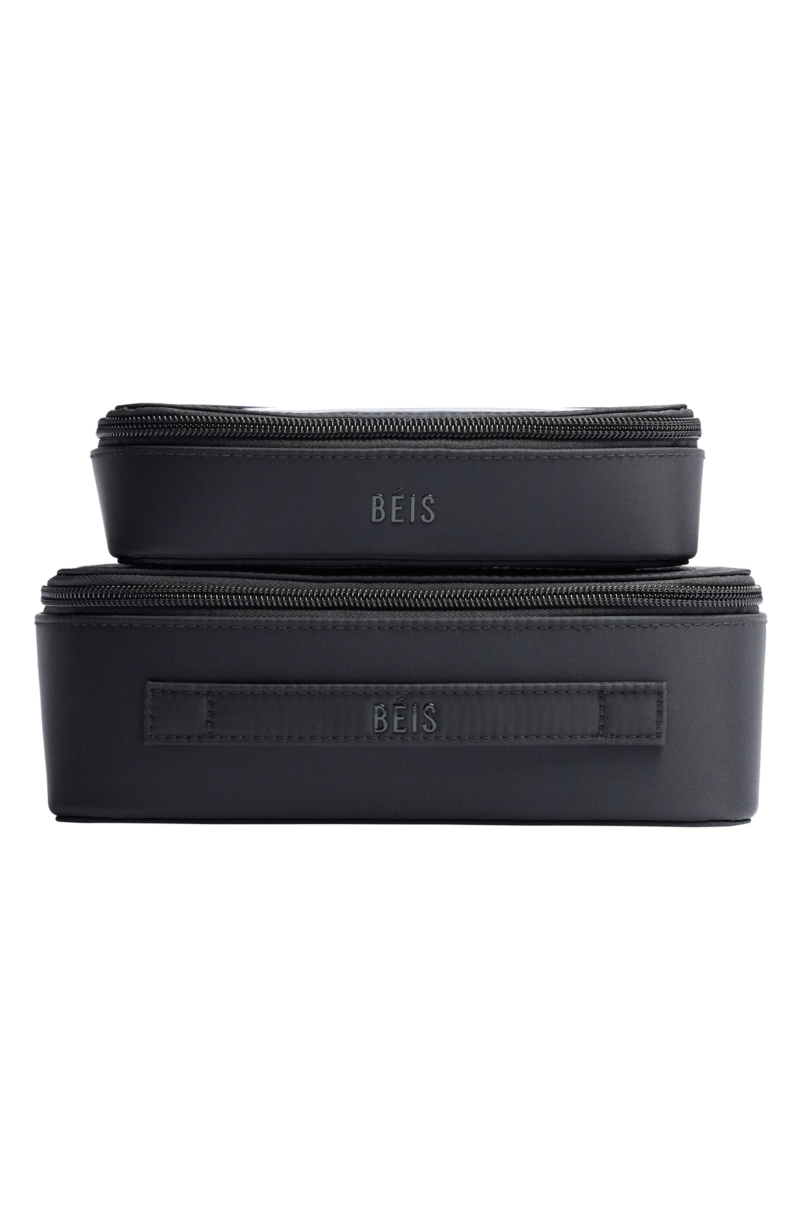 Béis The In-Flight Set of 2 Cosmetics Bags, Alternate, color, Black