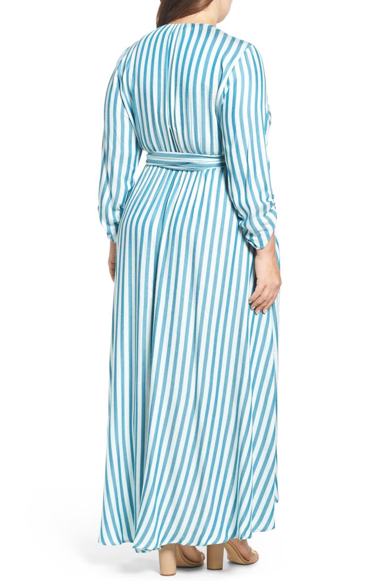 Melissa McCarthy Seven7 Stripe Twill Wrap Maxi Dress, Alternate, color,