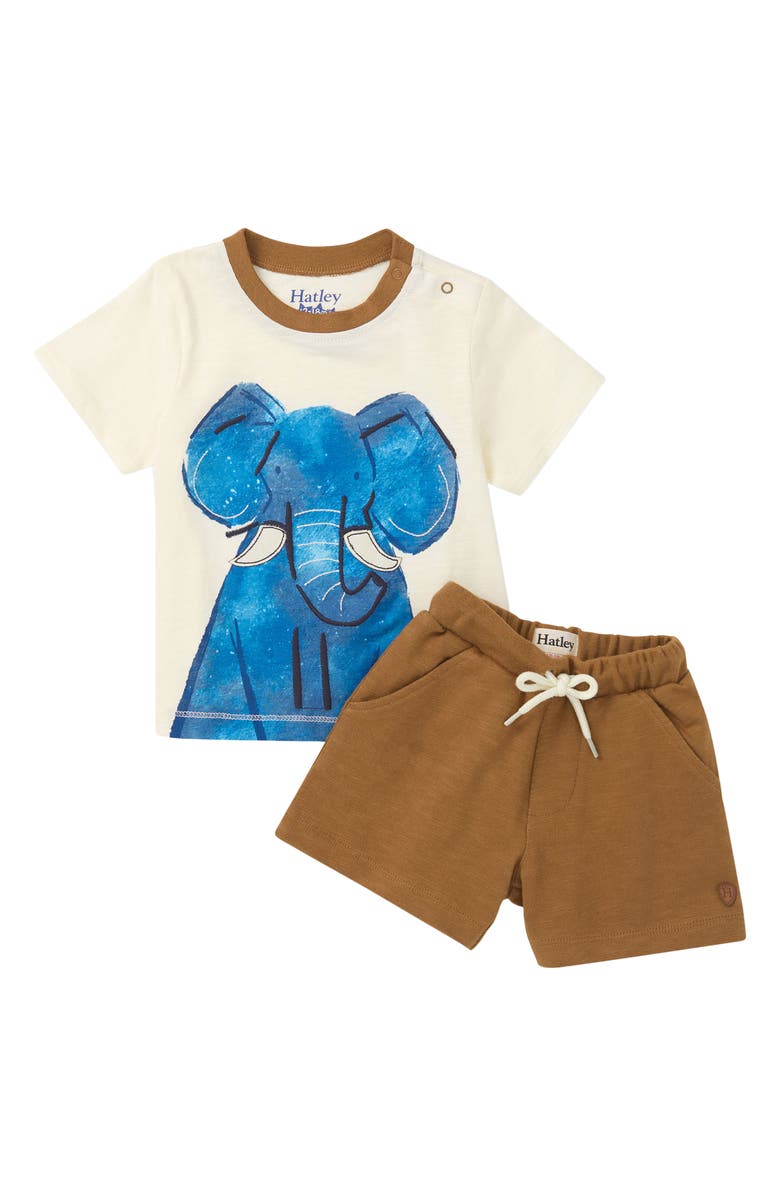 Hatley Kids' Elephant Cotton T-Shirt & Pull-On Shorts Set, Main, color, Cami Lace
