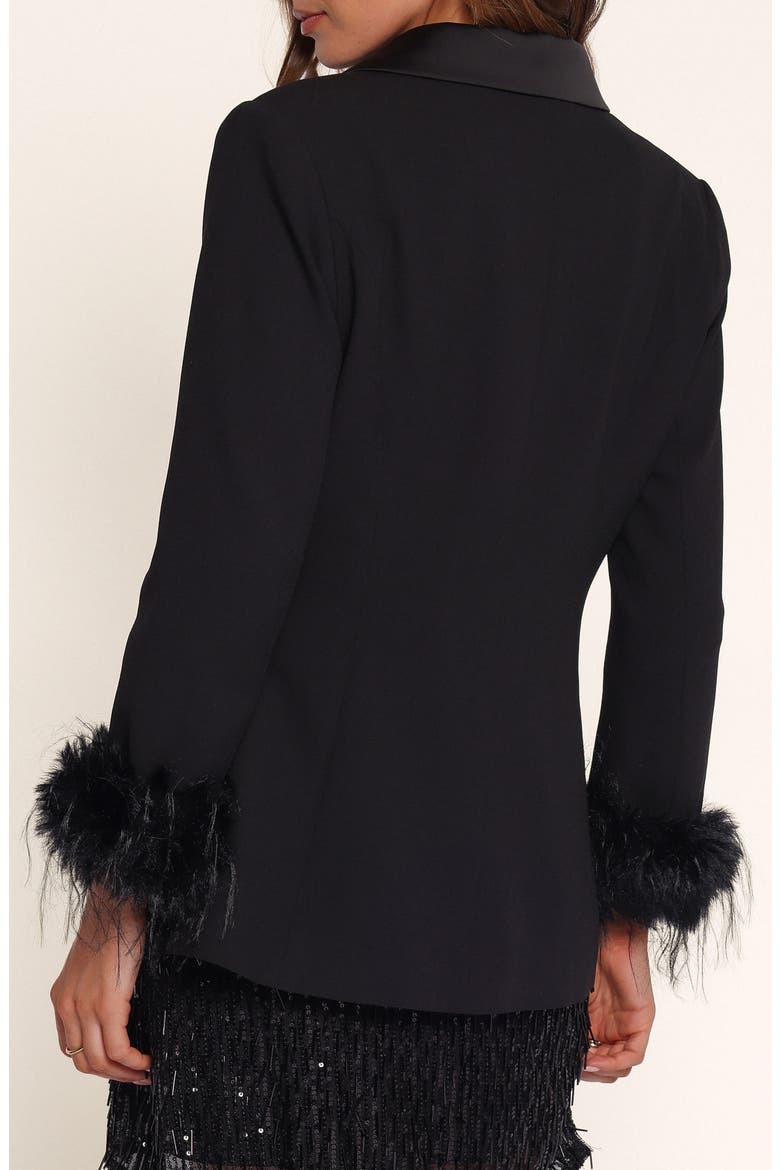 Coco Feather Trim Blazer, Alternate, color, BLACK