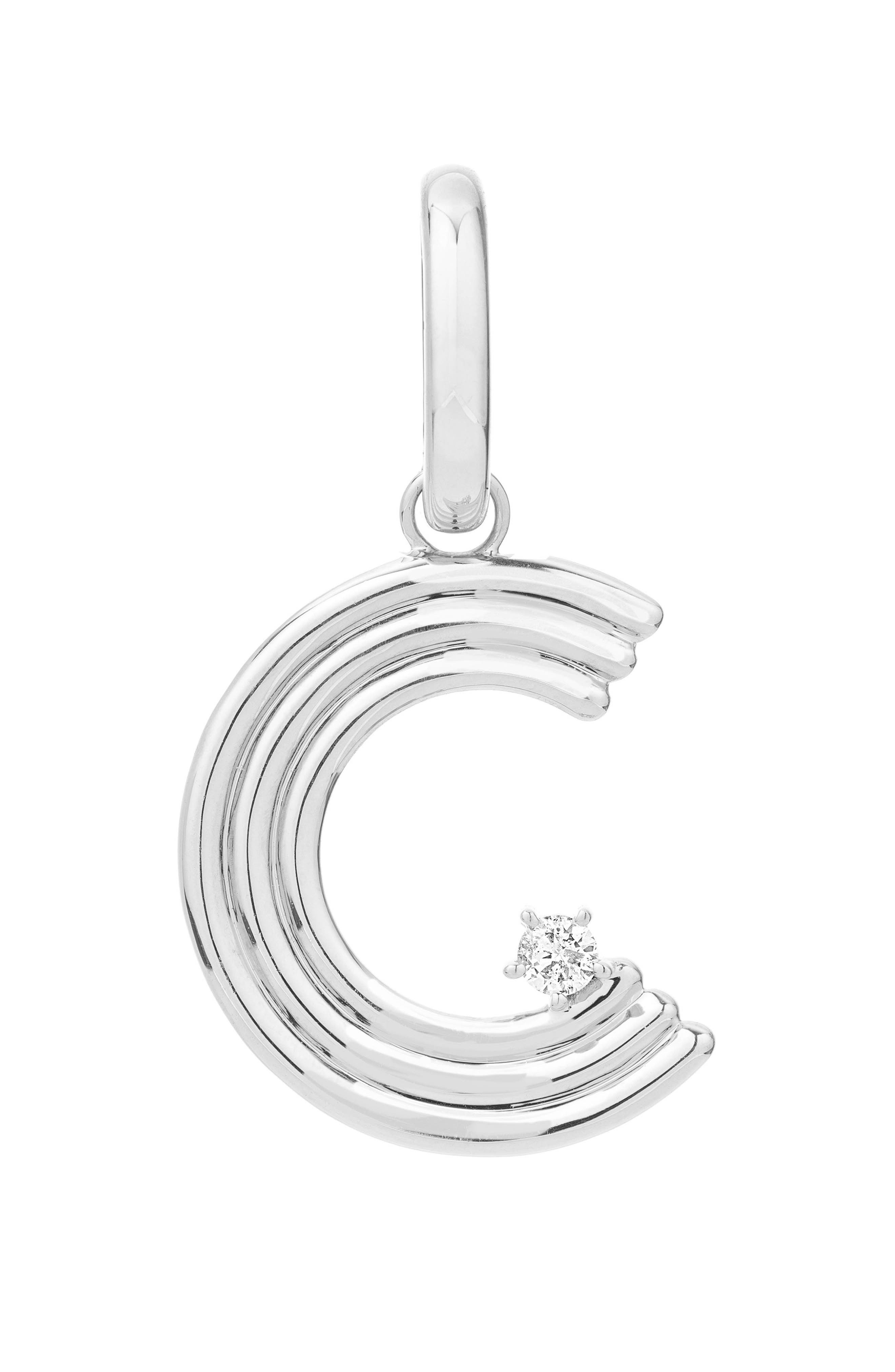 Adina Reyter Groovy Initial Diamond Pendant Charm in Silver 