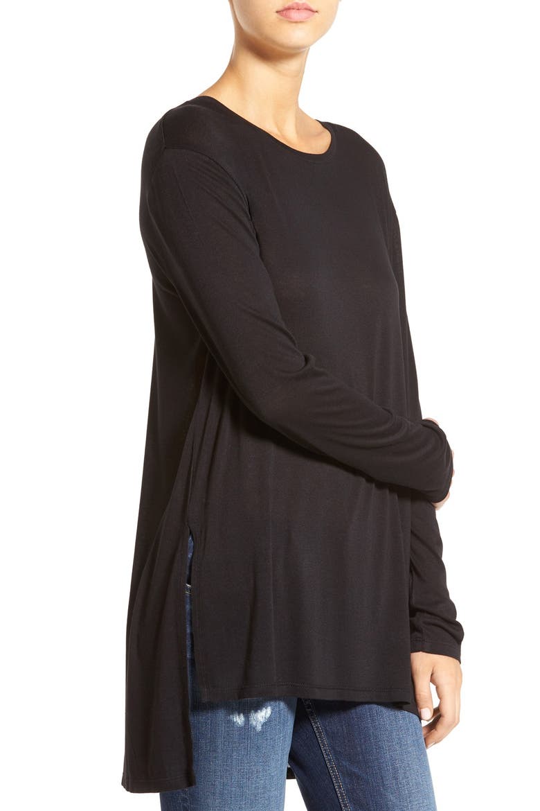 Long Sleeve Tunic Tee, Alternate, color, BLACK