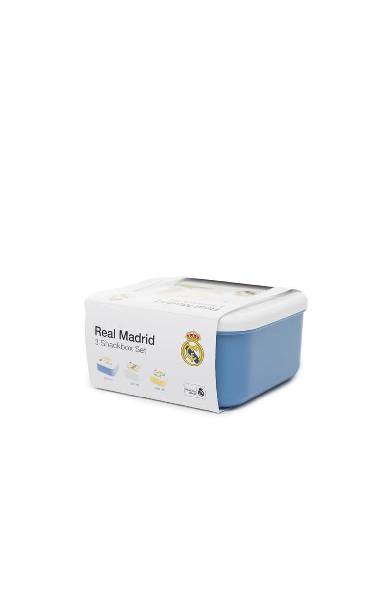 Miniland Real Madrid 3 Piece Snackbox Set for Little Soccer Fans, Alternate, color, White Multi