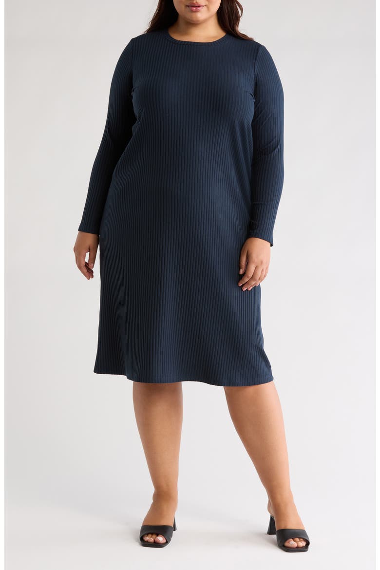 Long Sleeve Rib Dress, Main, color, DEEP ADRIATIC