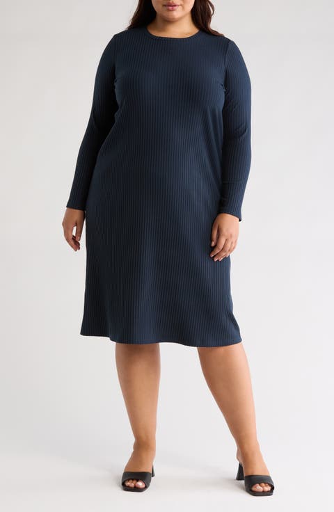 Long Sleeve Rib Dress (Plus)