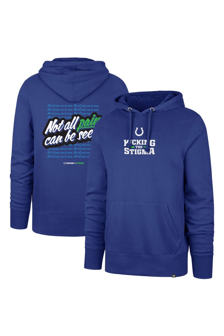 Men's '47 Royal Indianapolis Colts Not All Pain Can Be Seen Kicking the Stigma Pullover Hoodie, Alternate, color, Royal