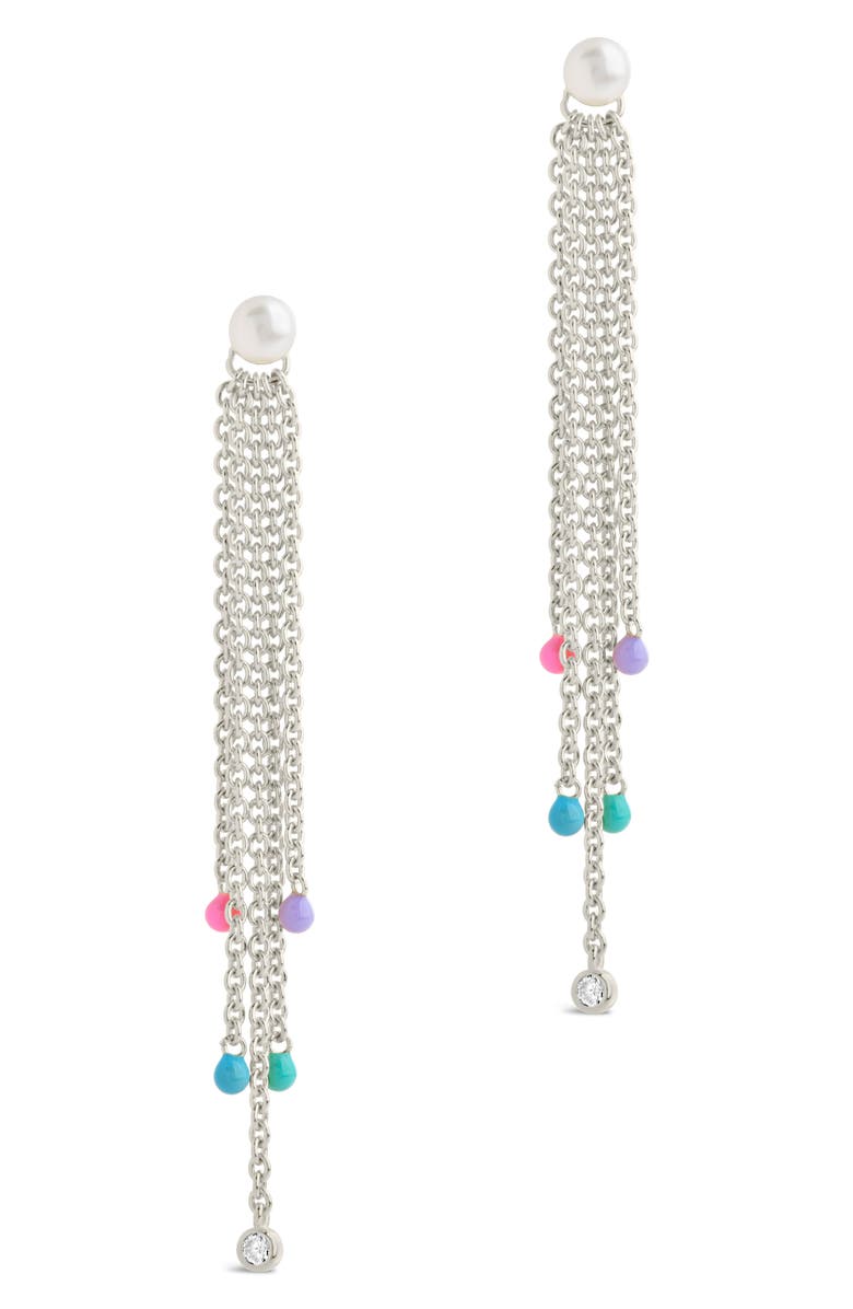 Sterling Forever Delmare Imitation Pearl Linear Drop Earrings, Alternate, color, Silver