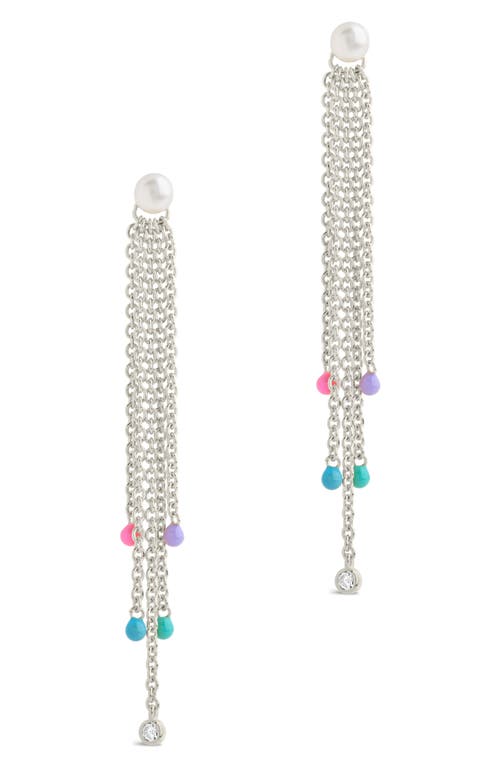 Sterling Forever Delmare Imitation Pearl Linear Drop Earrings In Silver