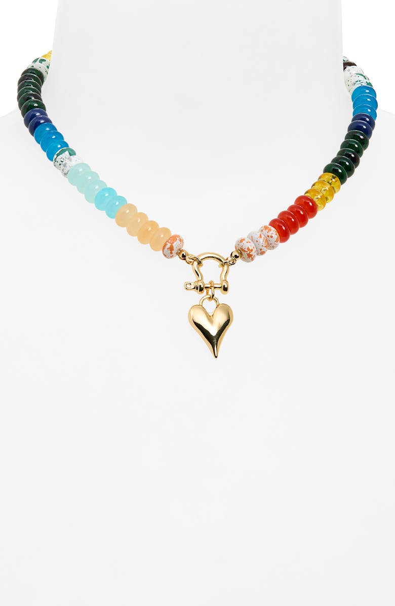 Leith Beaded Toggle Heart Pendant Necklace, Alternate, color, Rainbow Multi- Gold
