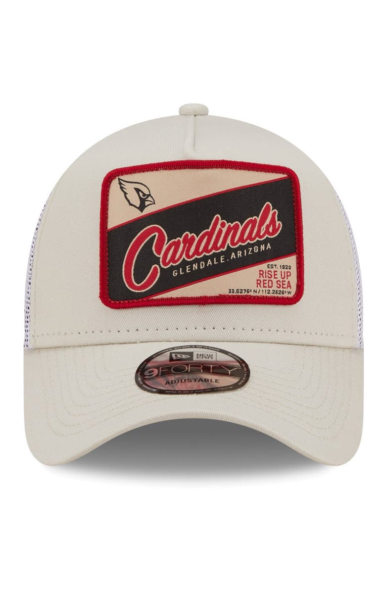 New Era Men's New Era Khaki/White Arizona Cardinals Happy Camper A-Frame Trucker 9FORTY Snapback Hat, Alternate, color, Khaki