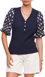 FIFTEEN TWENTY Tamra Contrast Puff Sleeve Henley