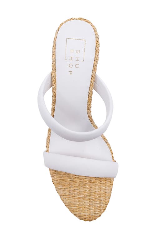 Shushop Gardenia Wicker Block Heel Slide Sandal In White