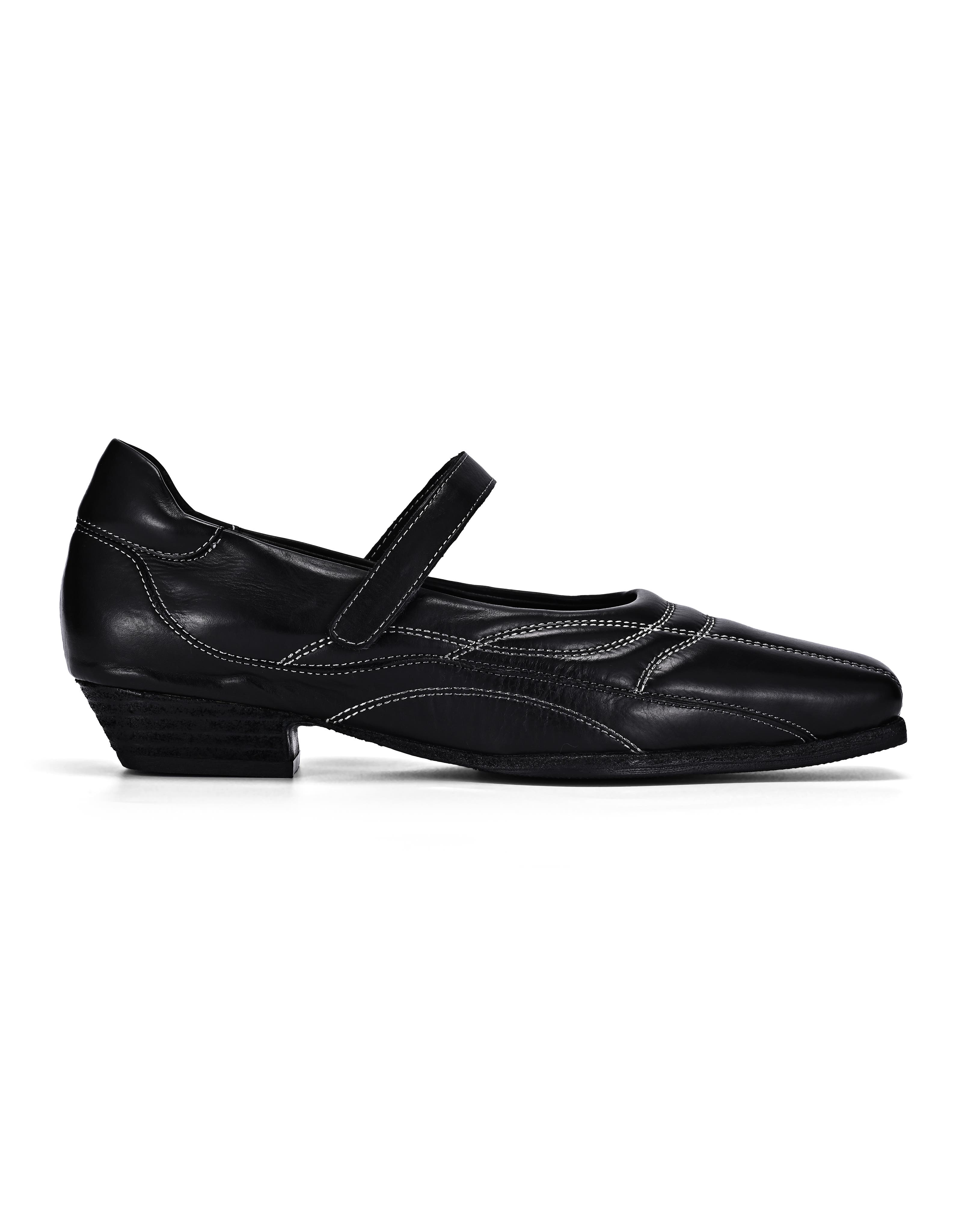 OLD TREND Folk Genuine Leather Artisanal Contrast Stitch Mary Jane Heel, Alternate, color, Black