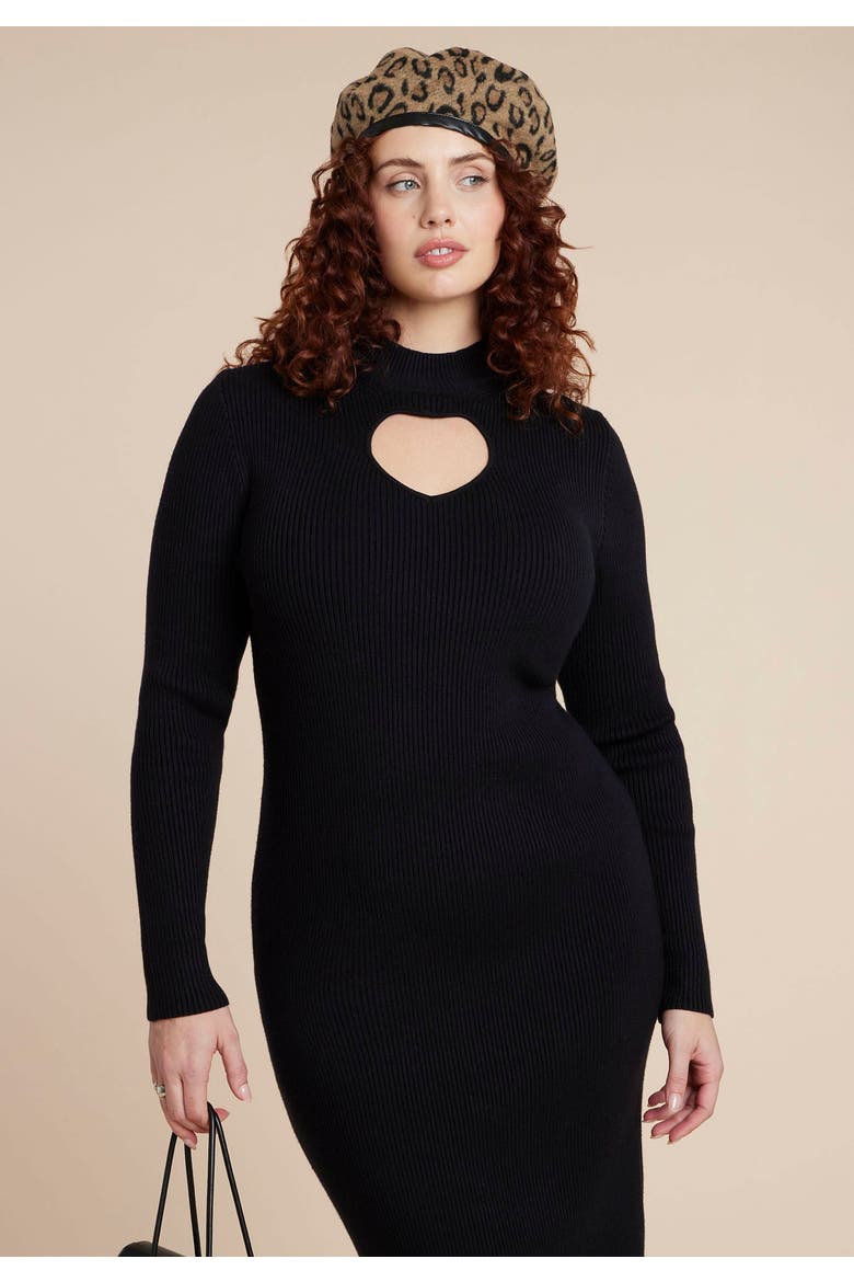 Heart Cutout Midi Dress, Alternate, color, BLACK ONYX