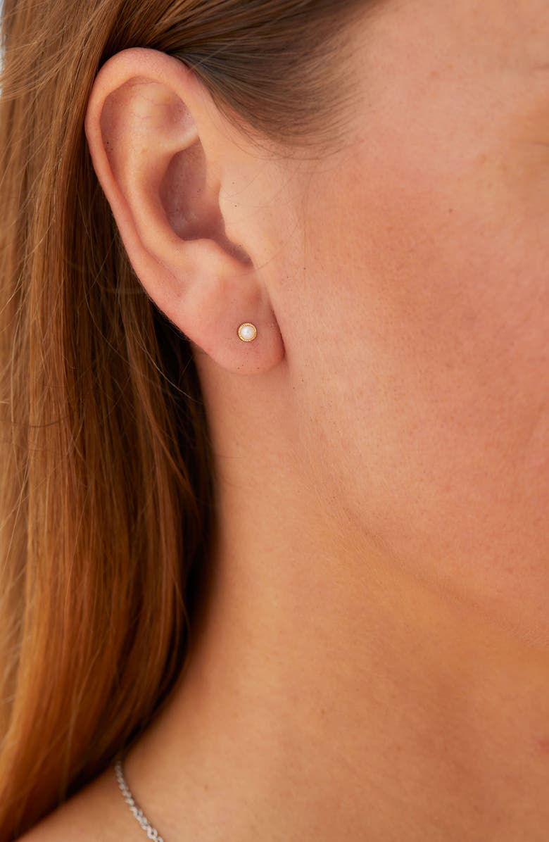 SAVVY CIE JEWELS 14K Gold & 3mm Cultured Freshwater Pearl Stud Earrings, Alternate, color, Yellow