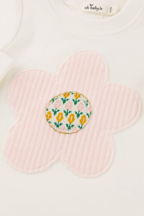 Oh Baby ! Quilted Flower Applique Long Sleeve Two Piece Set In Cream