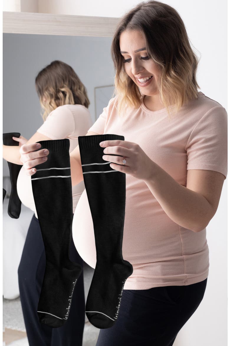 Premium Compression Knee High Maternity Socks, Alternate, color, STONE BLUE/ BLACK