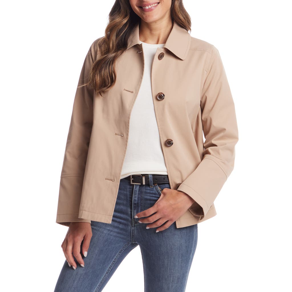 Gallery Button Front Water Resistant Raincoat In Tan