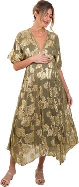 PinkBlush Floral Jacquard Overlay Maxi Dress