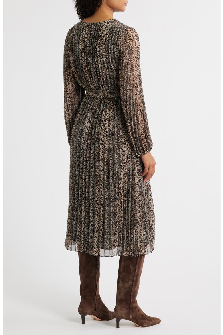 Animal Pleated Long Sleeve Midi Dress, Alternate, color, ANIMAL