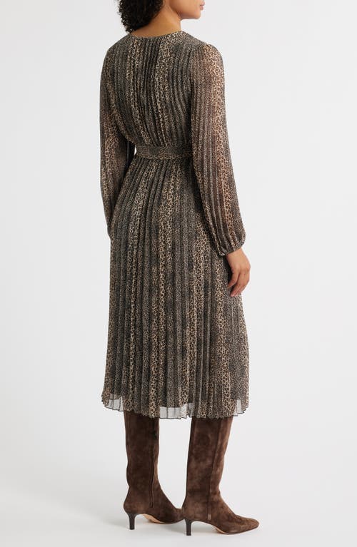 Sam Edelman Animal Pleated Long Sleeve Midi Dress In Animal Print