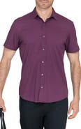 W.R.K Trim Fit Houndstooth Short Sleeve Performance Button-Up Shirt