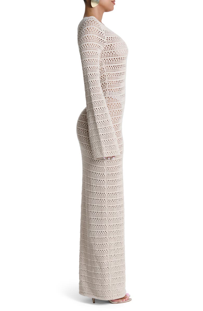 Naked Wardrobe Open Stitch Long Sleeve Maxi Dress, Alternate, color, Dark Beige