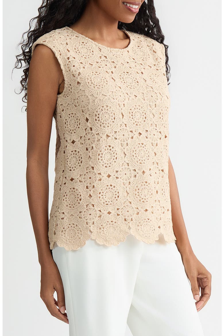 Extended Shoulder Crochet Top, Alternate, color, LIGHT WHEAT