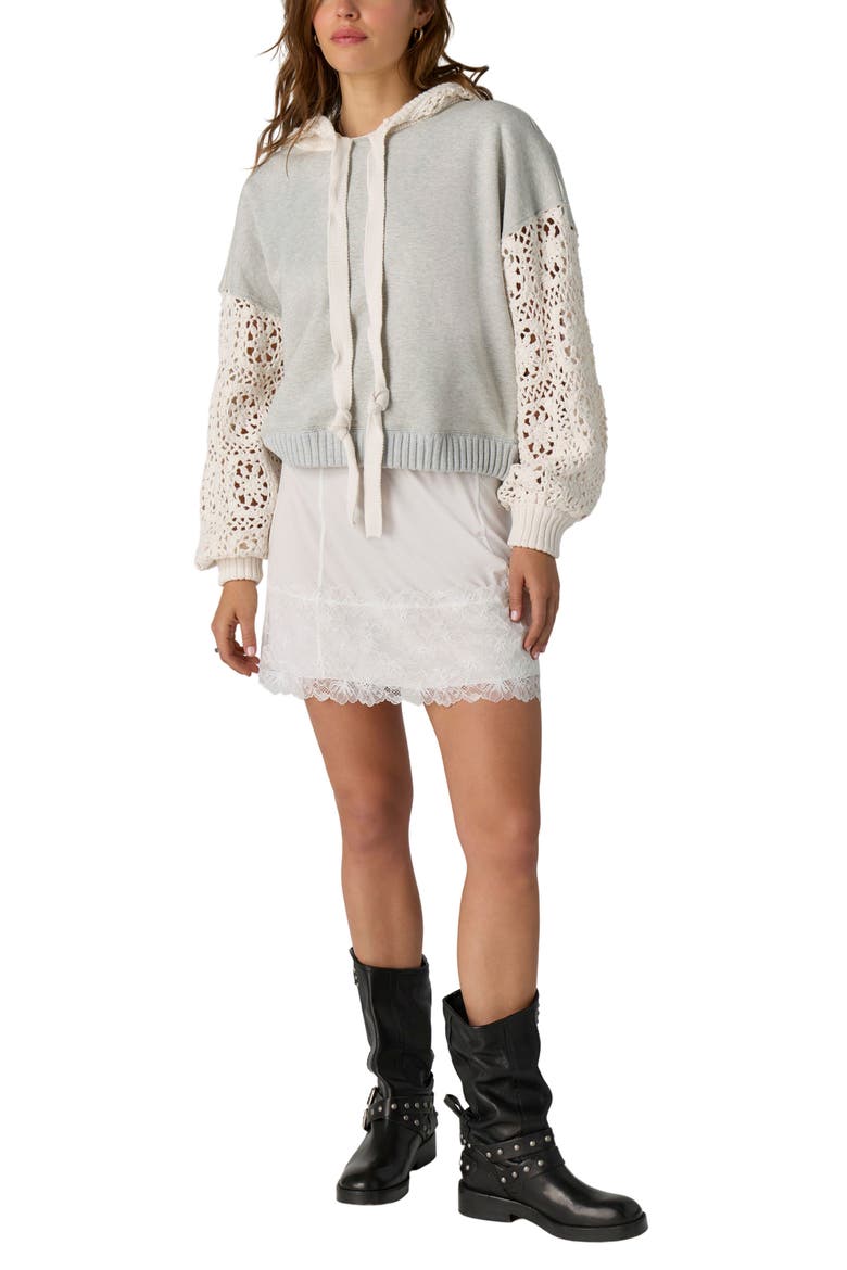 Laced In Crochet Sleeve Hoodie, Alternate, color, HEATHER GREY COMBO