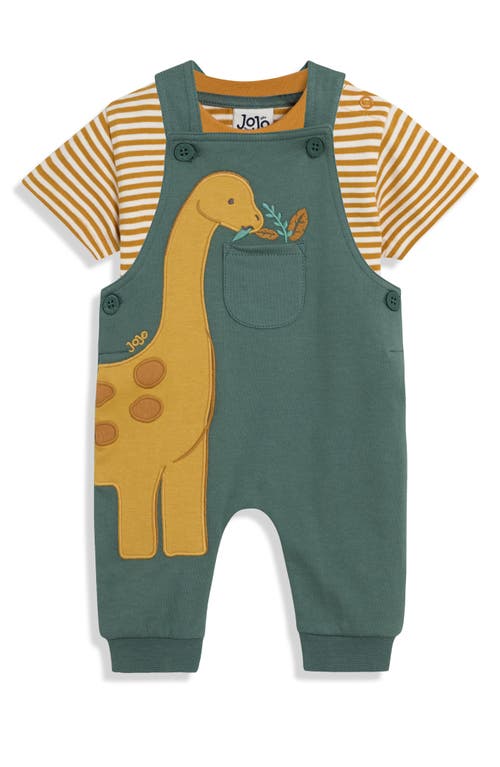 JOJO MAMAN BÉBÉ JOJO MAMAN BEBE STRIPE COTTON T-SHIRT & DIPLODOCUS APPLIQUÉ OVERALLS SET